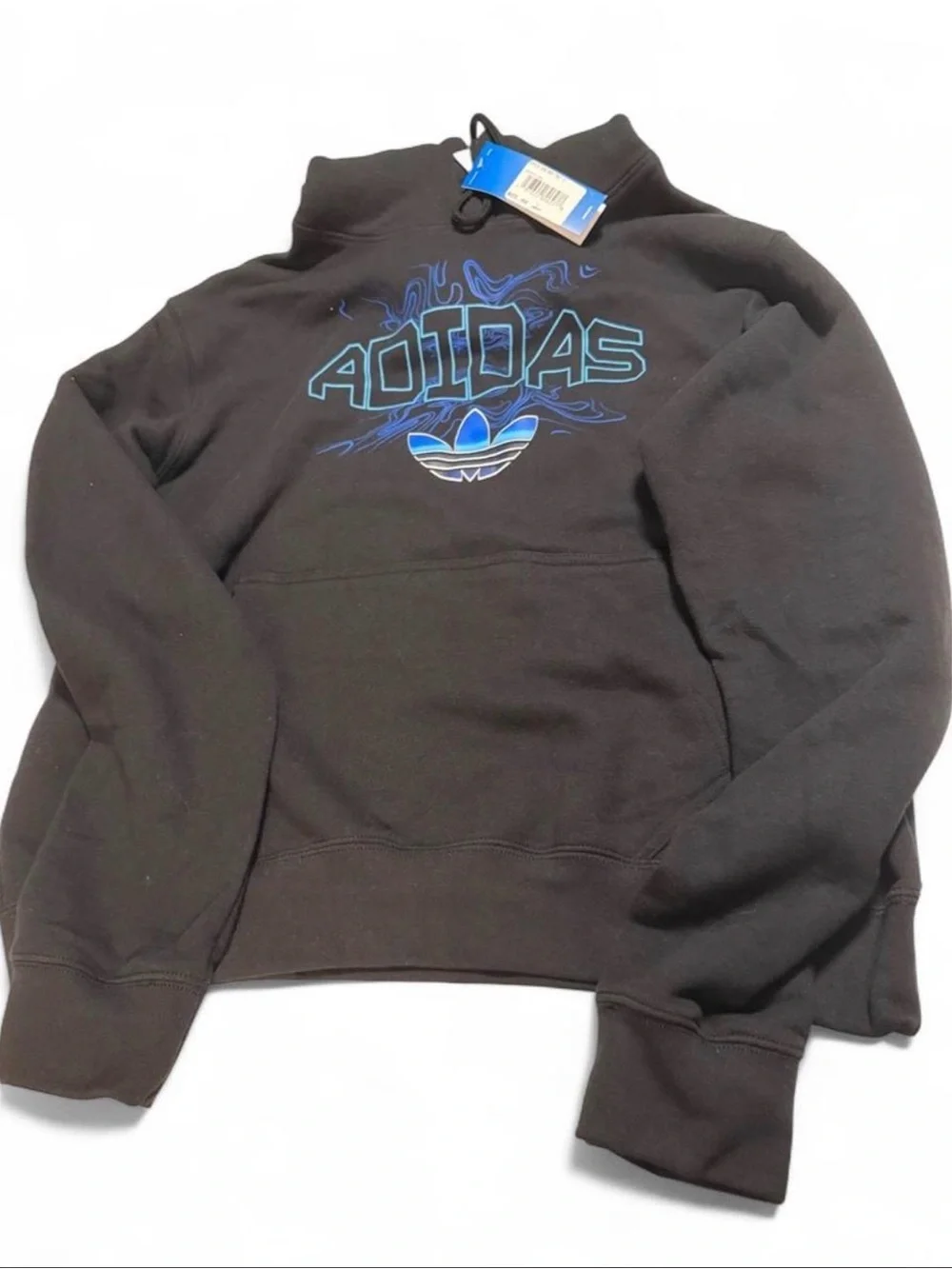 Adidas Hoodie Black Sweatshirt with Blue Logo Graphic